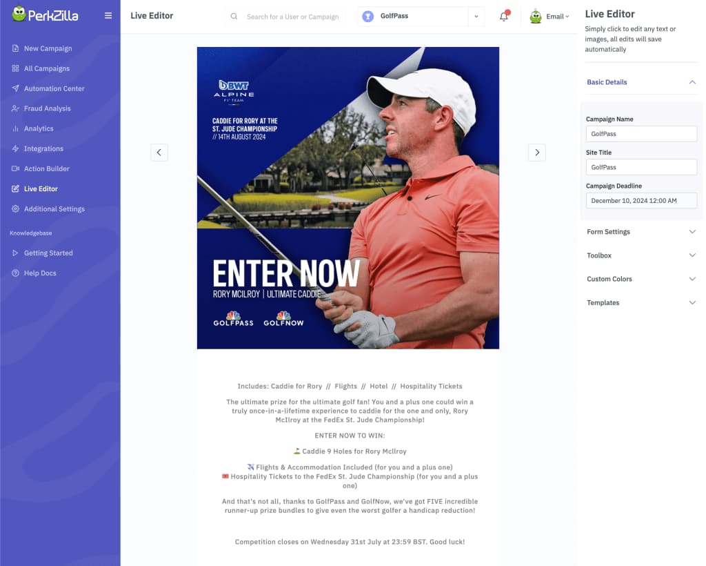 Live Editor - GolfPass Rory